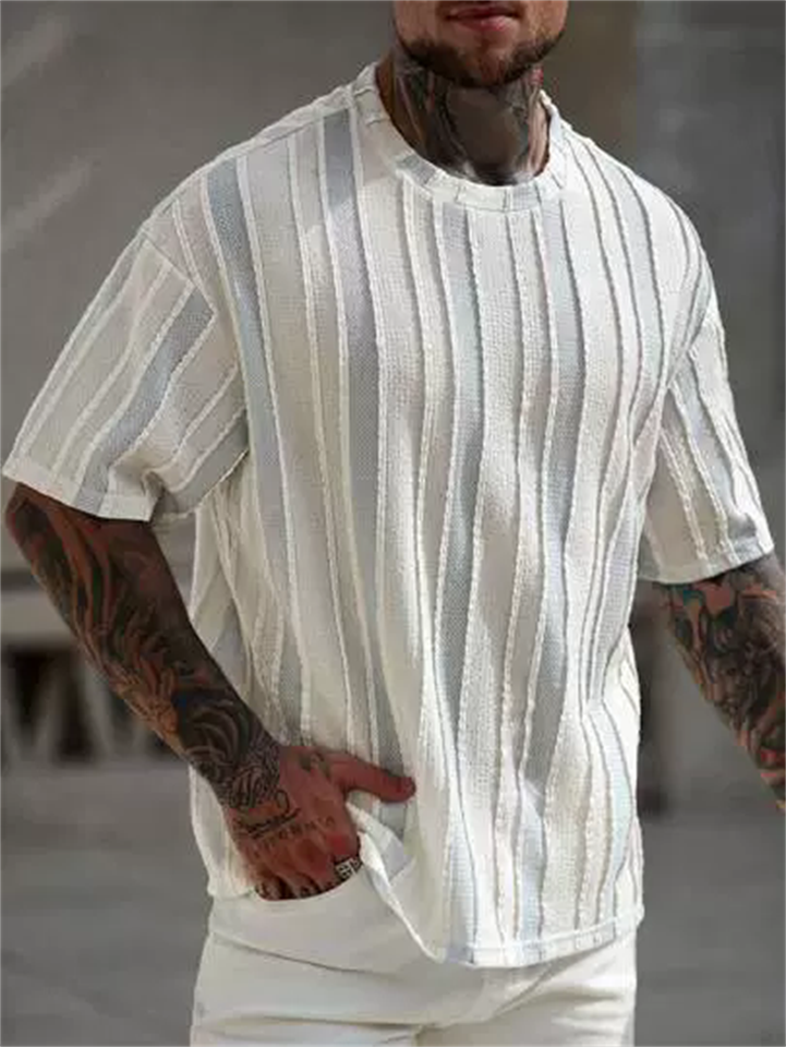 Men's Summer Casual Stripe Textured Short Sleeve T-Shirts