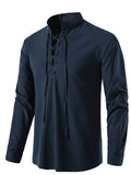 Men's Long Sleeve Lace Up Front Stand Collar Medieval Style Shirt‌s
