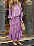 Women's Casual Holiday Grunge Style Loose Fit Top and Skirts Set