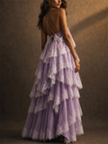 Women Boho Tiered Lace Ruffle Ombre Chiffon Maxi Dress