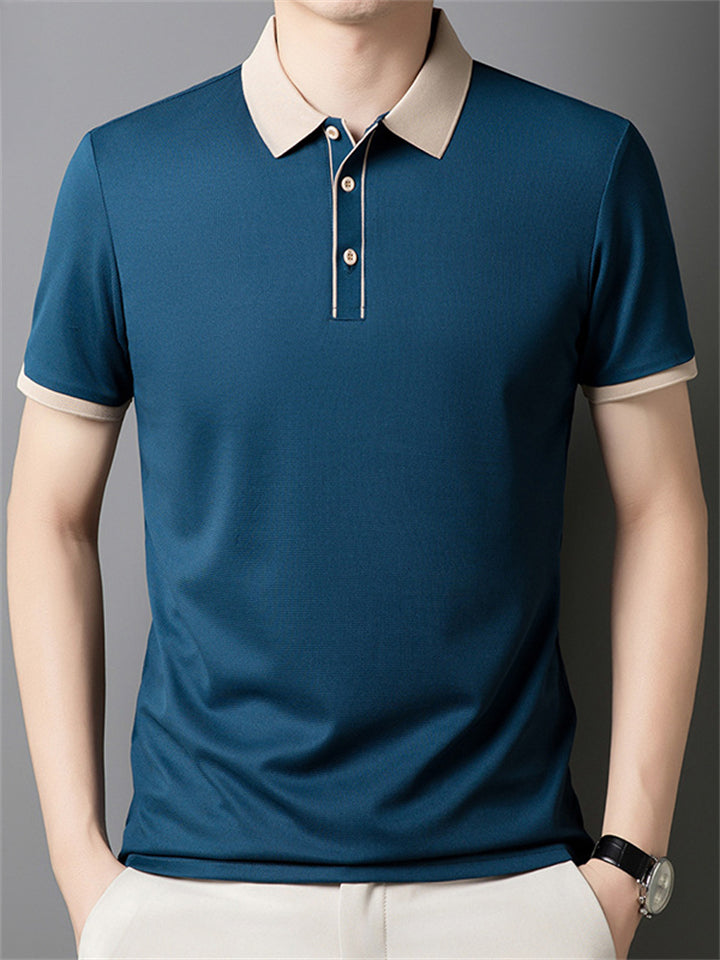 Men's Simple Contrast Color Short Sleeve Polo T-Shirts