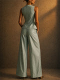 Womens Tailored Vest and Wide Leg Pants Two Piece Suit Set