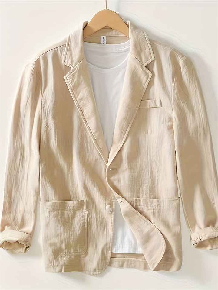 Men's Solid Color Suit Collar Pockets Single Breasted Long Sleeve Coat