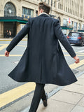 British Style Lapel Long Sleeve Single Breasted Long Coats for Men