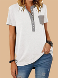 Stylish Patchwork Pocket Button T-shirt for Ladies