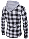 Men's Trendy Plaid Button-up Shirt with Hood