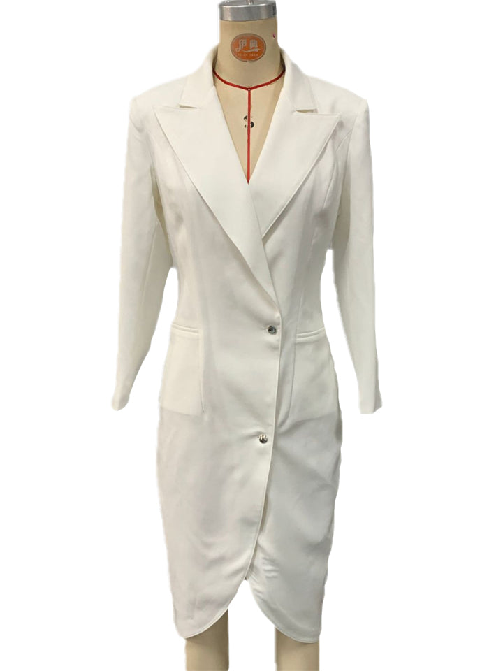 Women's Trendy White Elegant Asymmetric Hem Suit Dress