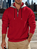 Men's Autumn Casual Half-Zip Drawstring Contrast Color Fleece Hoodies