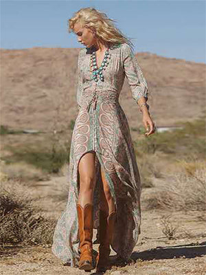 Womens Bohemian Floral Printed Maxi Dress