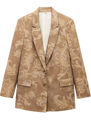 Women's Autumn Plants Printed Single Breasted Suit Collar Coats
