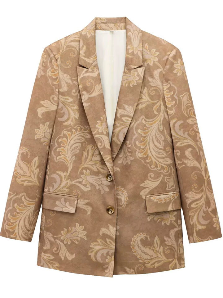 Women's Autumn Plants Printed Single Breasted Suit Collar Coats