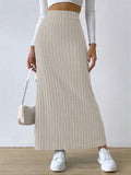 Casual Side Slit Stretchy Knitted Skirt for Women