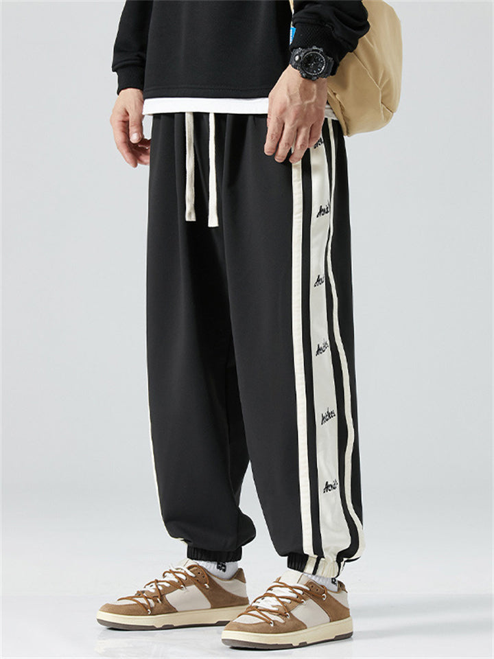 Men's Plus Size Side Stripe Letter Print Drawstring Jogger Pants