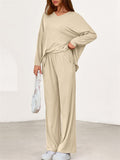 Women's Simple V Neck Long Sleeve Loose Fit Comfy Top and Pants Set