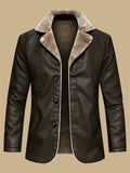 ‌Men's Winter Faux Leather Single Breasted Lapel Fleece Lined Jackets
