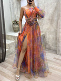 Women's Fashion Tulle Asymmetric Off Shoulder Split Dress