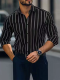 Men's Casual Button Up Striped Long Sleeve Slim Fit Lapel Shirts