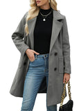Women's Winter Long Wool Blend Lapel Double Breasted Trench Coats