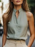 Ladies' Elegant Solid Color V Neck Pullover Sleeveless Blouses