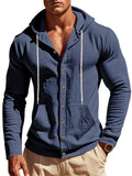 Men's Causal Linen Solid Color Button Up Hooded Shirts