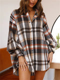 Women's Casual Plaid Puffed Long Sleeve Blouses