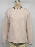 Women's Autumn Simple Commuter Contrast Trim Round Neck Asymmetric Hem Sweater