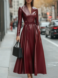 Women's Trendy V Neck Long Sleeve Tie-waist Slim Fit Big Hem Dress