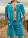 Summer Short Sleeved Button Up Velvet Outfits for Men