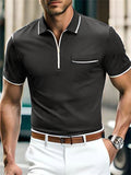 Men's Sports Fashion Quarter-Zip Polo Shirt for Summer