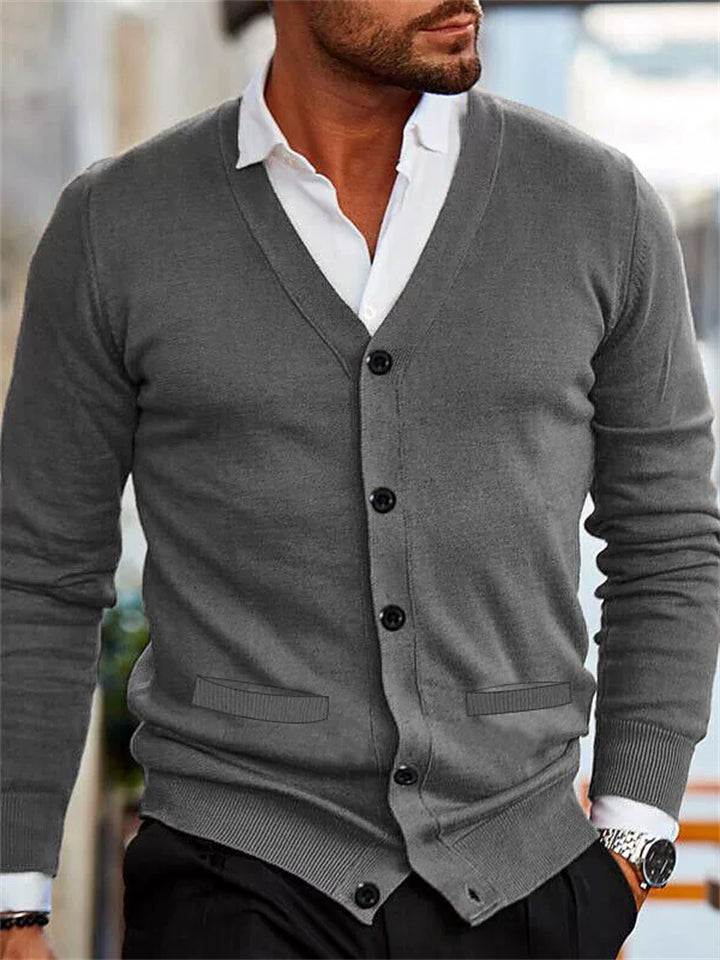 Men's V-Neck Button-Up Long Sleeve Casual Loose Fit Cardigan‌ Sweaters