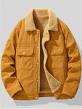 Men's Retro Corduroy Button Up Fleece Lined Workwear Jacket with Flap Pockets