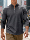 Men's Autumn Casual Long Sleeve Waffle Weave Zip Neck Top