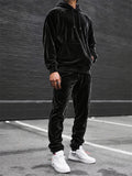 Men Velvet Kangaroo Pocket Hoodie and Jogger Pants Tracksuit Set