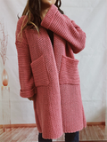 Women's Solid Color Pockets Knee Length Long Cardigan Sweater