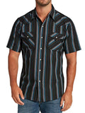Mens Western Summer Striped Short Sleeve Snap Button Shirts