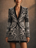 Women's Chic V Neck Luxury Baroque Rhinestone Beads Blazer