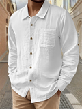 Men's Simple Holiday Style Long Sleeve Shirt with Pocket