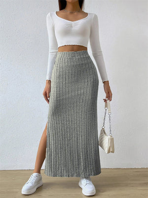 Casual Side Slit Stretchy Knitted Skirt for Women