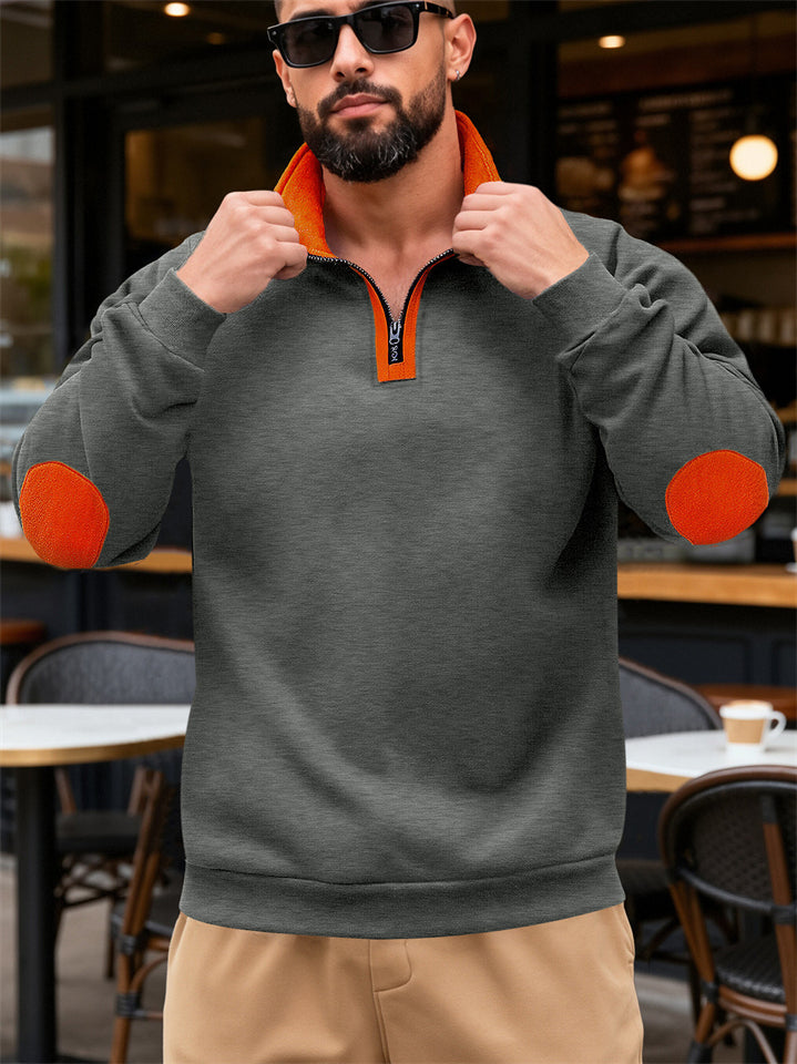 Men's Autumn Contrast Color Half Zipper Stand Collar Pullover Sweatshirts