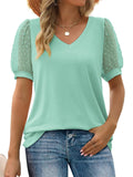 Women's Elegant Mesh Puff Sleeve V-Neck Slim Fit Shirt