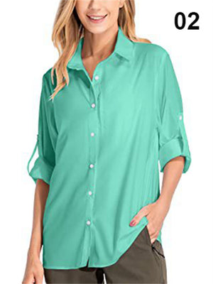 Women's Travel Vacation Sun Protection Long Sleeve Button Shirt
