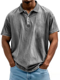 Men's Casual Distressed Short Sleeve Lapel Solid Color Shirts