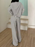 Women's Comfy Round Neck Striped Loose Fit Casual Top and Drawstring Pants Set