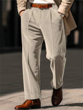 Men's Velvet Solid Color Mid-Rise Straight Trousers