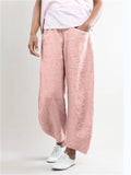 Female Solid Color Mid-Rise Loose Casual Straight-Leg Pants