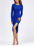 Women's Slim Fit O-neck Slit Knit Bodycon Dresses