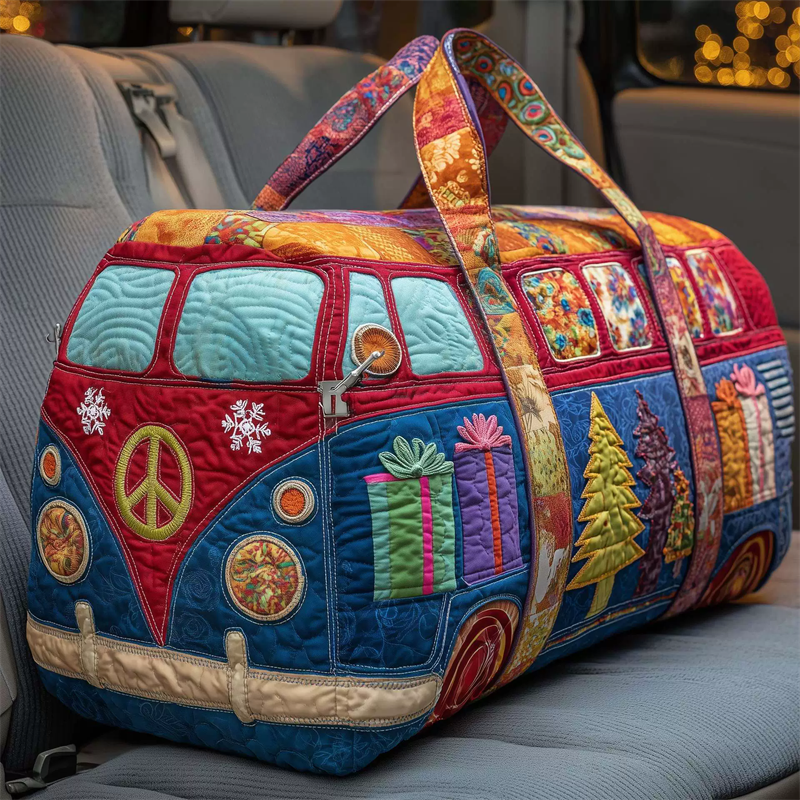 ‌Colorful Quilted Hippie Bus Pattern Duffel Bag