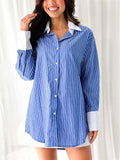 Korean Style Women's Casual Stripe Lapel Blouse