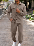 Men's Autumn 2-Pieces Lapel Button Long Sleeve Jacket + Sport Pants