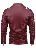 Men's Contrast Color Striped Faux Leather Jacket Winter Casual Motorcycle Style